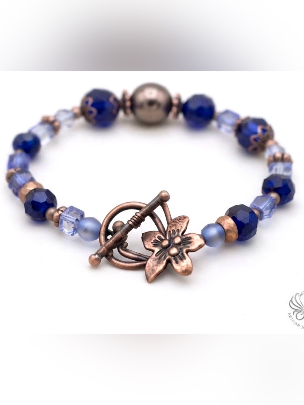 Artisan Blue and Bronze Faceted Bead Bracelet